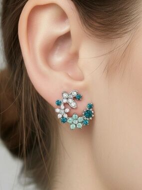 Enchanted Garden Flower Cluster Studs in Cool Blue Tones